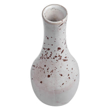 Load image into Gallery viewer, Hand-Painted Glazed Splatter Ceramic Vase in White and Brown - White Elegance | NOVICA
