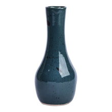 Load image into Gallery viewer, Hand-Painted Glazed Splatter Ceramic Vase in Teal and Brown - Tranquil Teal | NOVICA
