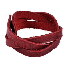 Load image into Gallery viewer, Braided Style Leather Strand Wristband Bracelet in Burgundy - Braided Zest | NOVICA
