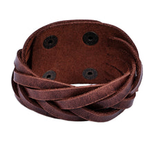 Load image into Gallery viewer, Leather Wristband Bracelet with Braided Strands in Brown - Braided Radiance | NOVICA
