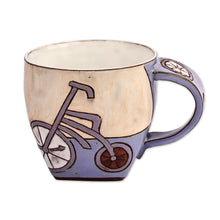 Load image into Gallery viewer, Handcrafted Whimsical Blue and Beige Ceramic Mug - Serene Memories | NOVICA
