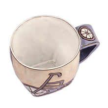 Load image into Gallery viewer, Handcrafted Whimsical Blue and Beige Ceramic Mug - Serene Memories | NOVICA
