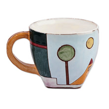 Load image into Gallery viewer, Cityscape-Themed Whimsical Green and Grey Ceramic Mug - Starry Urbanism | NOVICA
