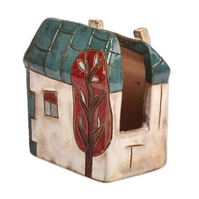 Load image into Gallery viewer, Turquoise and Ivory Ceramic House Napkin Holder (Medium) - Peaceful Home | NOVICA
