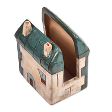 Load image into Gallery viewer, Turquoise and Ivory Ceramic House Napkin Holder (Medium) - Peaceful Home | NOVICA
