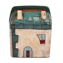 Load image into Gallery viewer, Turquoise and Ivory Ceramic House Napkin Holder (Medium) - Peaceful Home | NOVICA
