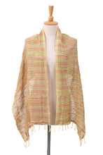 Load image into Gallery viewer, Handmade 100% Cotton Loose Weave Scarf in Green and Orange - Evening Breeze | NOVICA
