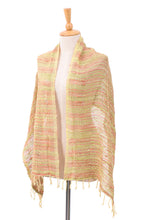 Load image into Gallery viewer, Handmade 100% Cotton Loose Weave Scarf in Green and Orange - Evening Breeze | NOVICA
