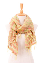 Load image into Gallery viewer, Handmade 100% Cotton Loose Weave Scarf in Green and Orange - Evening Breeze | NOVICA
