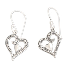 Load image into Gallery viewer, Polished Heart-Shaped Sterling Silver Dangle Earrings - Swinging Heart | NOVICA
