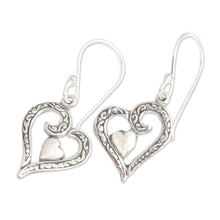 Load image into Gallery viewer, Polished Heart-Shaped Sterling Silver Dangle Earrings - Swinging Heart | NOVICA
