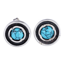 Load image into Gallery viewer, Reconstituted Turquoise Sterling Silver Round Stud Earrings - Tranquility Circle | NOVICA
