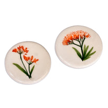 Load image into Gallery viewer, Two Hand-Painted Ceramic Magnets with Orange Flower Motifs - Orange Blooms | NOVICA
