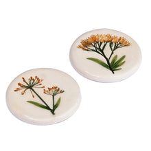 Load image into Gallery viewer, Two Hand-Painted Ceramic Magnets with Yellow Flower Motifs - Yellow Blooms | NOVICA
