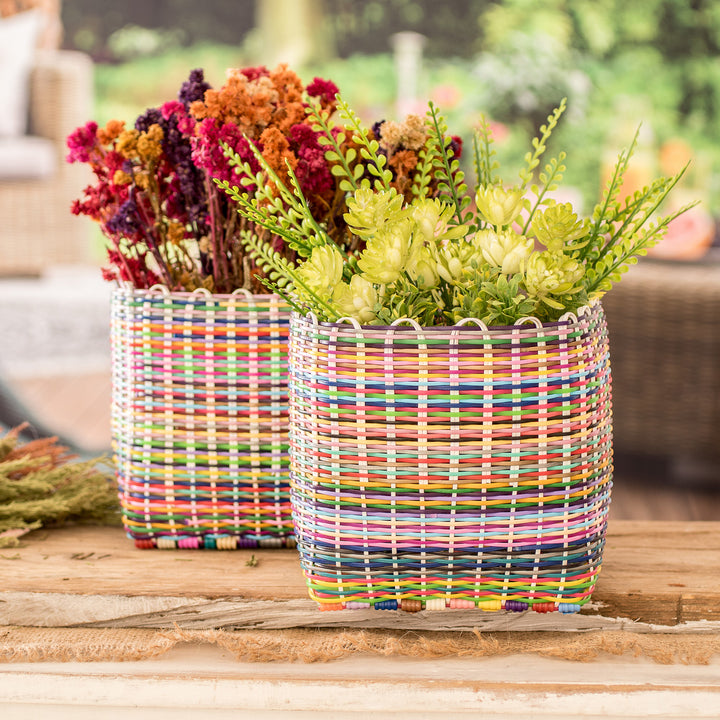Set of 2 Handcrafted Colorful Recycled Plastic Baskets - Eco-Joy | NOVICA