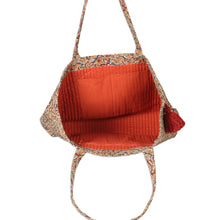 Load image into Gallery viewer, Block-Printed Floral Caramel Quilted Cotton Tote Bag - Weekends Away | NOVICA
