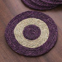 Load image into Gallery viewer, Set of Six Handwoven Round Purple Natural Fiber Placemats - Wine Aura | NOVICA
