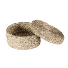 Load image into Gallery viewer, Handwoven Minimalist Round Natural Sabai Grass Fiber Basket - Rural Minimalism | NOVICA
