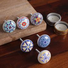 Load image into Gallery viewer, Set of 6 Ceramic Knobs Hand-Painted in Moroccan Tile-Style - Moroccan Fantasy | NOVICA
