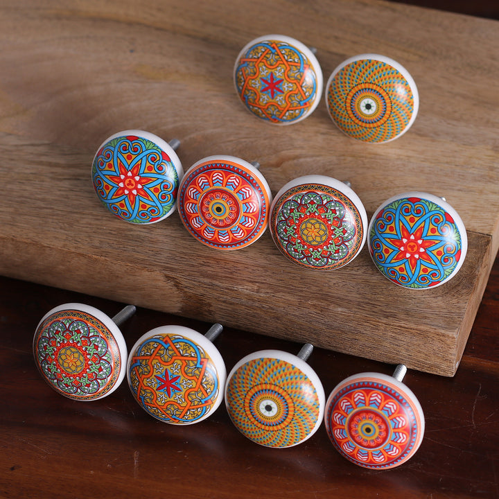 10 Hand-Painted Ceramic Knobs with Moroccan-Style Designs - Moroccan Style | NOVICA