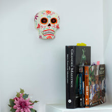 Load image into Gallery viewer, Hand-Painted Floral Day of the Dead Skull Ceramic Wall Art - Face of the Underworld | NOVICA
