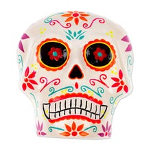 Load image into Gallery viewer, Hand-Painted Floral Day of the Dead Skull Ceramic Wall Art - Face of the Underworld | NOVICA
