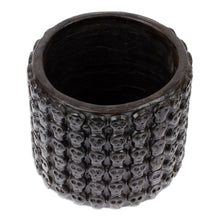 Load image into Gallery viewer, Handcrafted Skull-Patterned Round Black Ceramic Flower Pot - Portal to the Dark Afterlife | NOVICA
