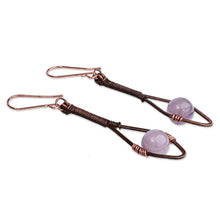 Load image into Gallery viewer, Antiqued Classic Copper and Purple Jade Dangle Earrings - Awakening Beauty | NOVICA
