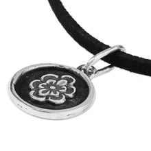 Load image into Gallery viewer, Oxidized Round Floral Sterling Silver Pendant Necklace - Blooming Girl | NOVICA
