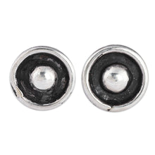 Load image into Gallery viewer, Oxidized and Polished Round Sterling Silver Button Earrings - Dazzling Dot | NOVICA
