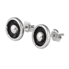 Load image into Gallery viewer, Oxidized and Polished Round Sterling Silver Button Earrings - Dazzling Dot | NOVICA
