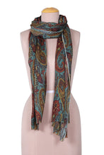 Load image into Gallery viewer, Paisley-Patterned Jade Wool and Silk Blend Shawl from India - Paisley Serenity | NOVICA
