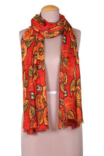 Load image into Gallery viewer, Floral Printed Poppy and Orange Wool and Silk Blend Shawl - Spring Sunset | NOVICA
