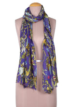 Load image into Gallery viewer, Floral Printed Imperial Purple Wool and Silk Blend Shawl - Kashmir Realm | NOVICA
