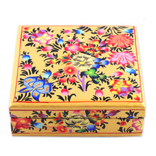 Load image into Gallery viewer, Set of 6 Floral Yellow Wood and Papier Mache Coasters - Blooming Evening | NOVICA
