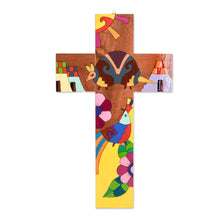 Load image into Gallery viewer, Hand-Painted Folk Art-Themed Pinewood Wall Cross - Nature &amp; Peace | NOVICA
