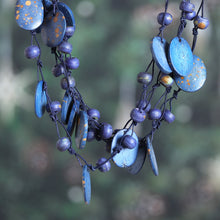 Load image into Gallery viewer, Hand-Carved Beaded Statement Necklace in Blue and Gold Hues - Bohemian Joy in Blue | NOVICA
