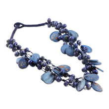 Load image into Gallery viewer, Hand-Carved Beaded Statement Necklace in Blue and Gold Hues - Bohemian Joy in Blue | NOVICA
