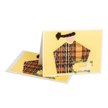 Load image into Gallery viewer, Pair of Yellow Greeting Cards with Hand-Woven Cotton Accents - Maya Spring | NOVICA
