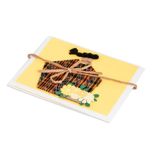 Load image into Gallery viewer, Pair of Yellow Greeting Cards with Hand-Woven Cotton Accents - Maya Spring | NOVICA
