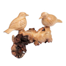 Load image into Gallery viewer, Handcrafted Romantic Jempinis and Benalu Wood Bird Sculpture - Honeymoon Sparrow | NOVICA
