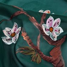 Load image into Gallery viewer, Hand-Painted Floral-Themed Soft Green 100% Silk Scarf - Harmonious Blooming | NOVICA
