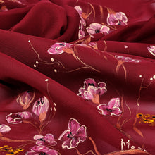 Load image into Gallery viewer, Leafy and Floral Hand-Painted Soft Burgundy Silk Scarf - Regal Season | NOVICA
