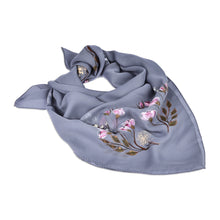 Load image into Gallery viewer, Hand-Painted Floral-Themed Soft Grey 100% Silk Scarf - Serene Blooming | NOVICA
