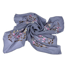 Load image into Gallery viewer, Hand-Painted Floral-Themed Soft Grey 100% Silk Scarf - Serene Blooming | NOVICA
