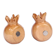 Load image into Gallery viewer, Pomegranate-Shaped Natural Lindon Tree Wood Magnets (Pair) - Tiny Glory | NOVICA
