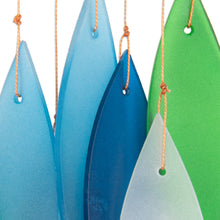 Load image into Gallery viewer, Glass and Wood Wind Chime in Blue Teal Green and White - Rhythm of Life | NOVICA
