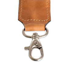 Load image into Gallery viewer, Handwoven Pink Cotton Strap Keychain with Leather Accent - Colorful Charm | NOVICA
