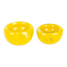 Load image into Gallery viewer, Handblown Patterned Yellow Recycled Glass Bowls (Set of 2) - Flavors in Summer | NOVICA
