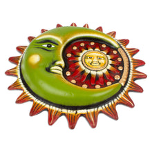 Load image into Gallery viewer, Painted Sun and Moon-Themed Green and Red Ceramic Wall Art - Tropical Eclipse | NOVICA
